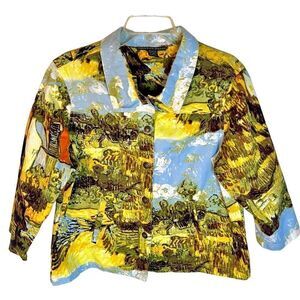 Vintage Mirror Image Van Gogh Painting Fashion
Button Up Jacket Women's XL EC